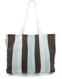 Haven Beach Tote Bag in Blue and Brown Stripes
