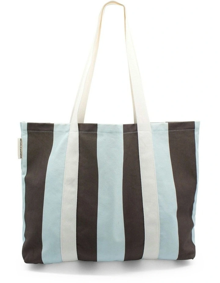 Haven Beach Tote Bag in Blue and Brown Stripes image 1