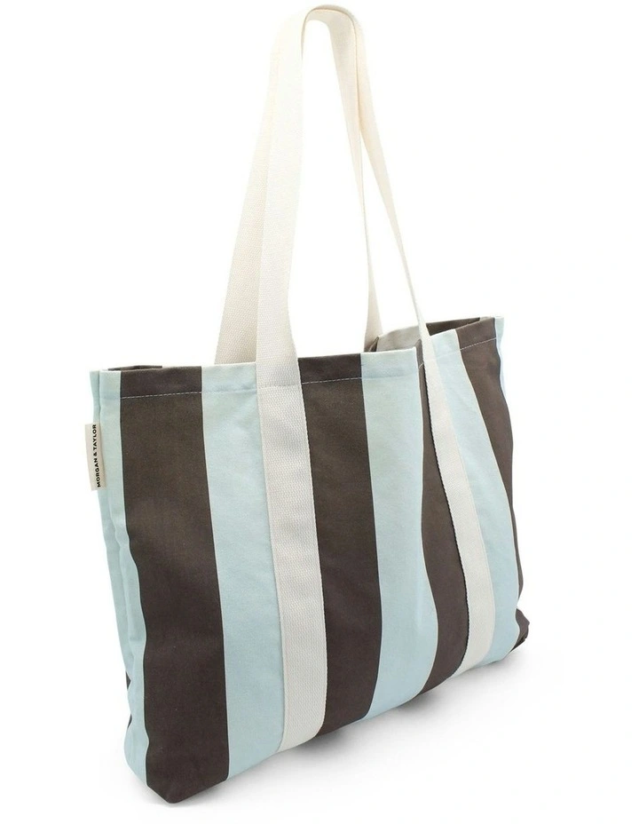 Haven Beach Tote Bag in Blue and Brown Stripes image 2