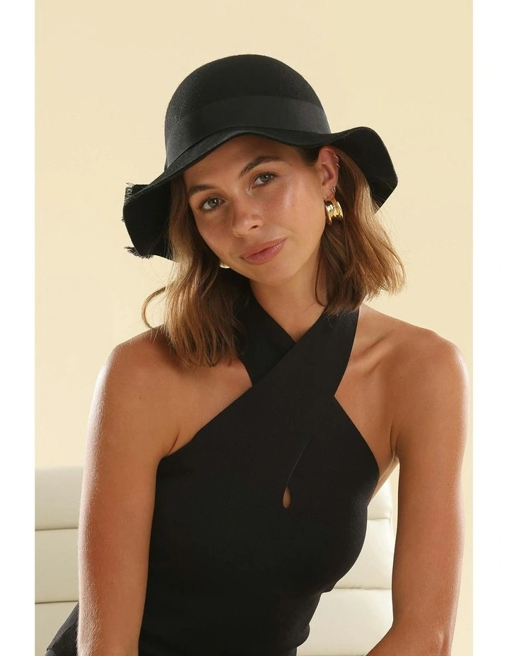 Julietta Wool Felt Cloche Hat in Black image 1