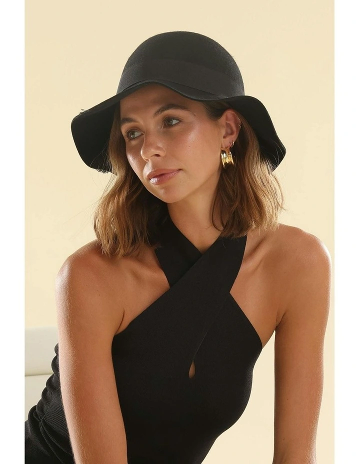 Julietta Wool Felt Cloche Hat in Black image 3