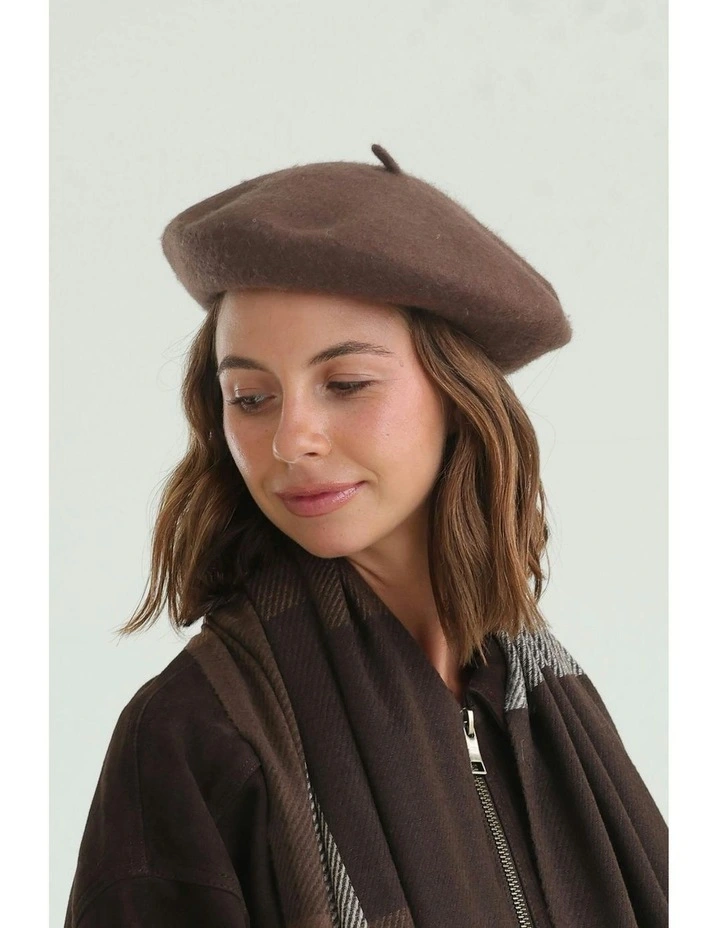 Lisa Wool Beret in Chocolate Brown image 2