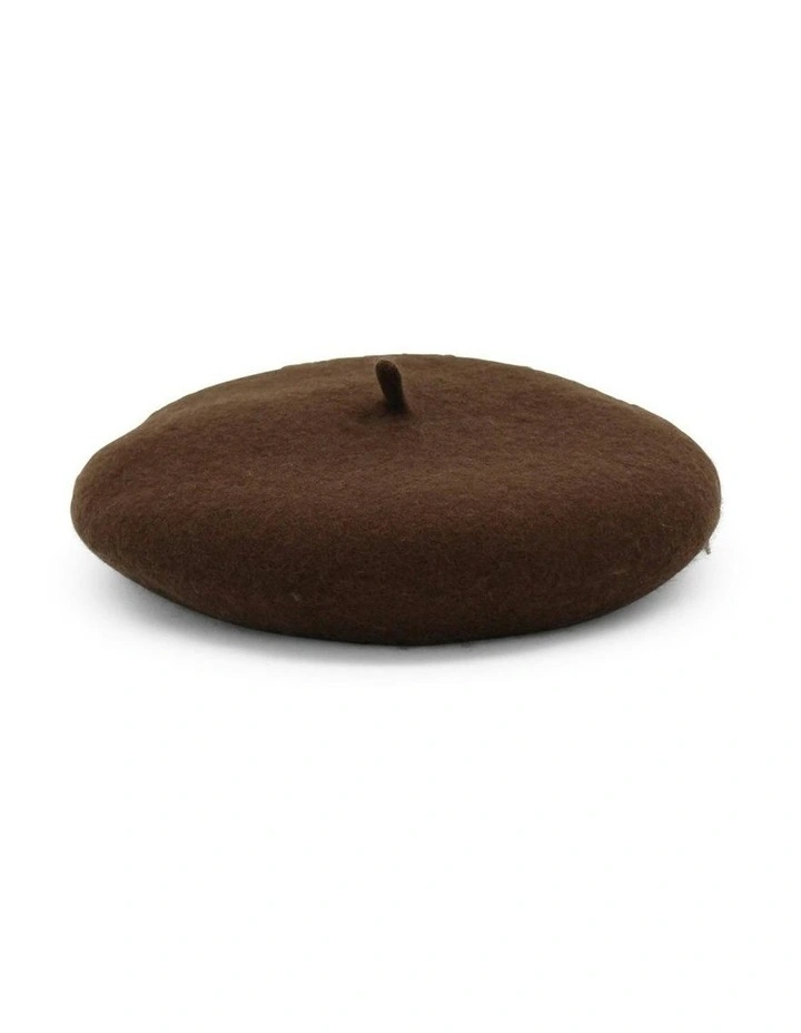 Lisa Wool Beret in Chocolate Brown image 3