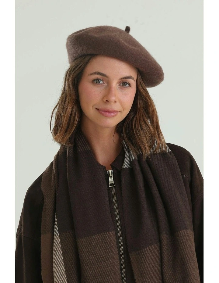 Lisa Wool Beret in Chocolate Brown image 6