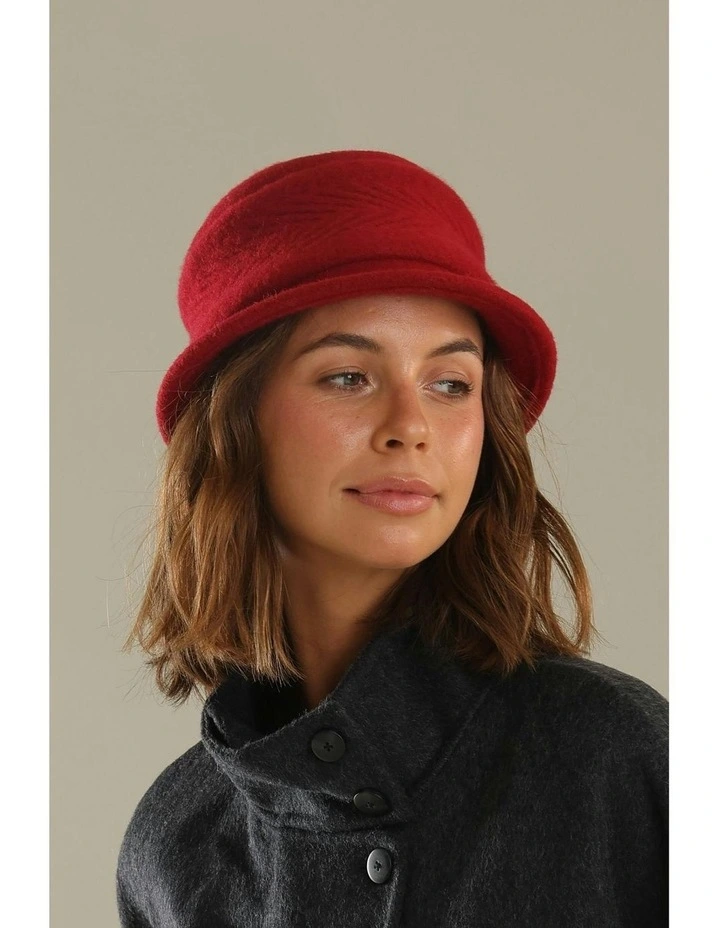 Sadie Wool Cloche Hat in Dark Red image 2