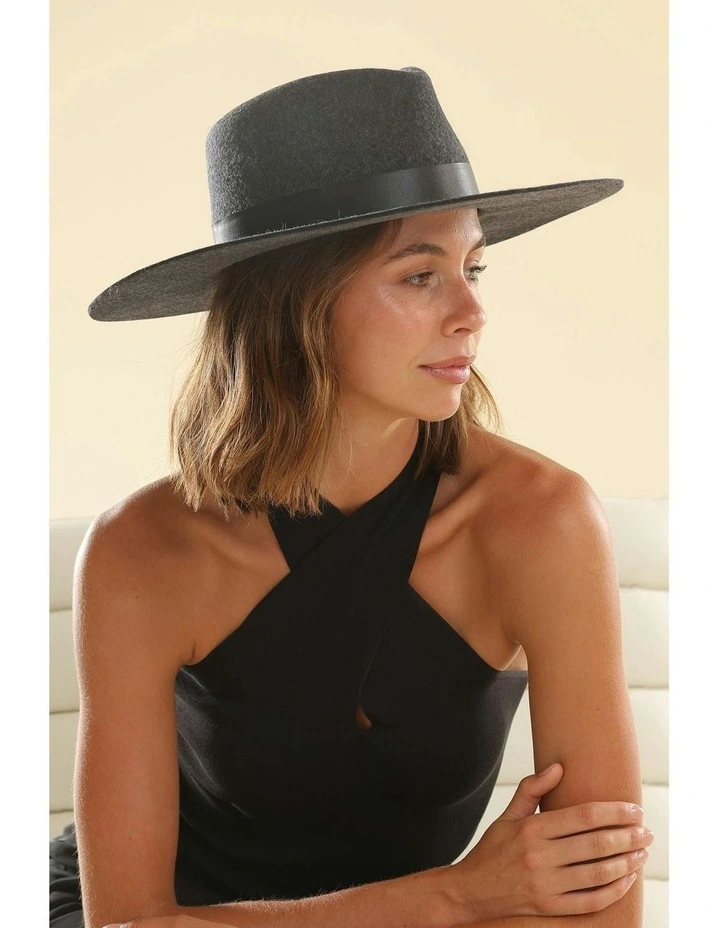 River Wool Fedora in Charcoal Black image 1