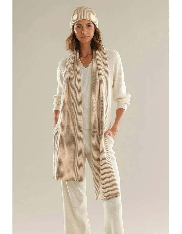Sarina Rib Knit Scarf in Beige image 2