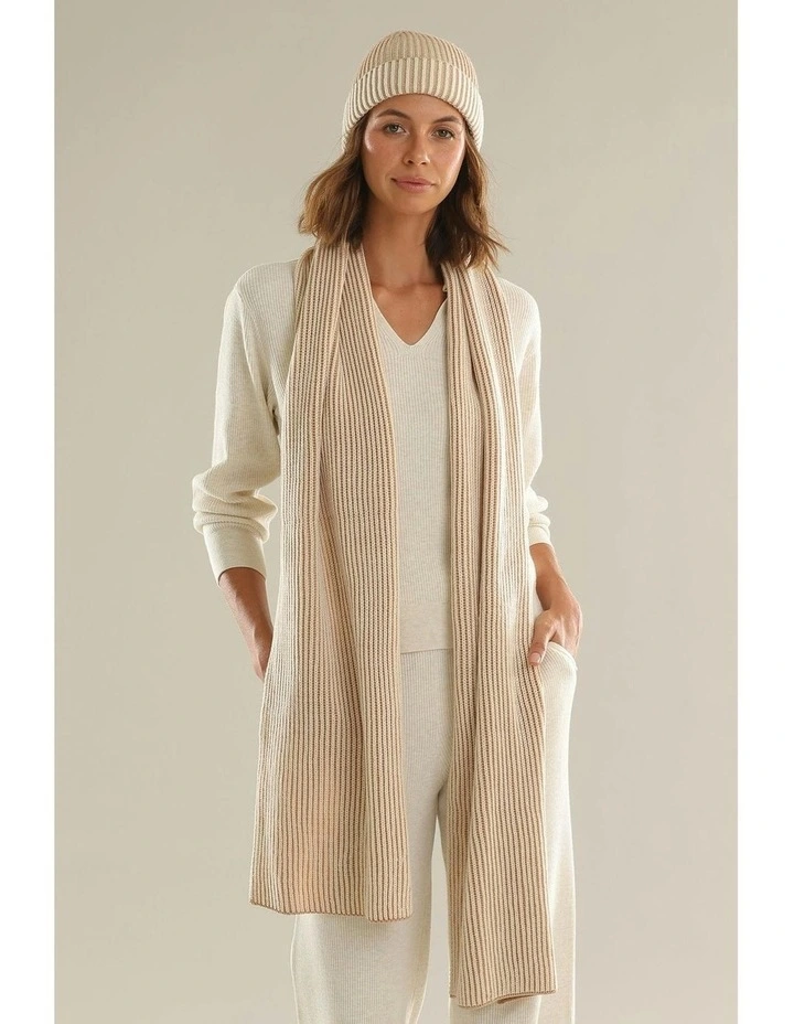 Sarina Rib Knit Scarf in Beige image 4