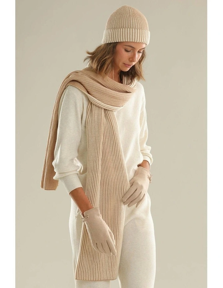 Sarina Rib Knit Scarf in Beige image 5