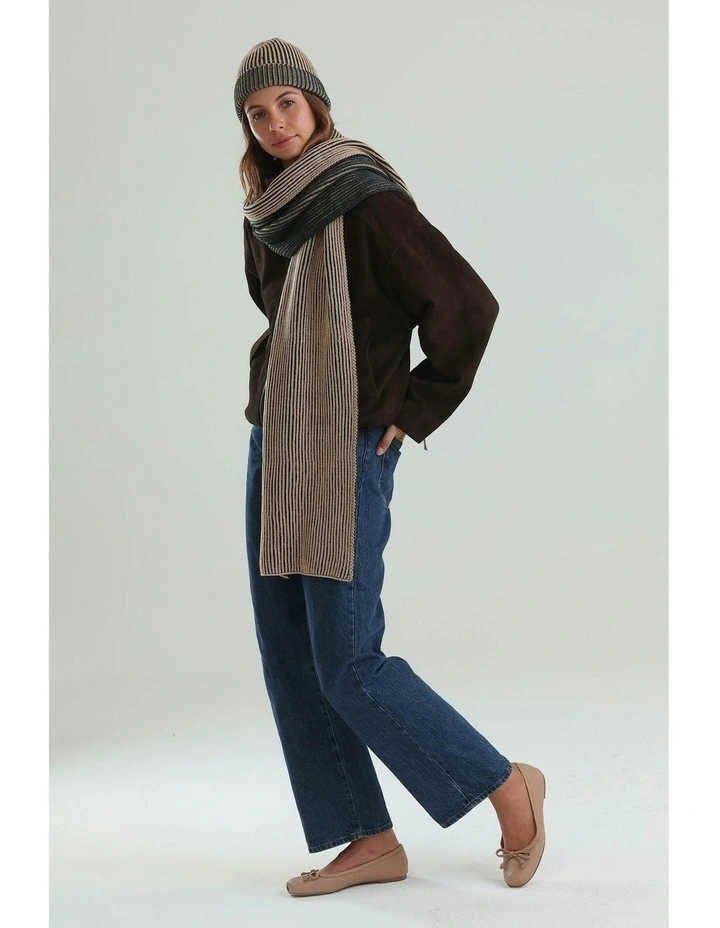 Sarina Rib Knit Scarf in Black image 2