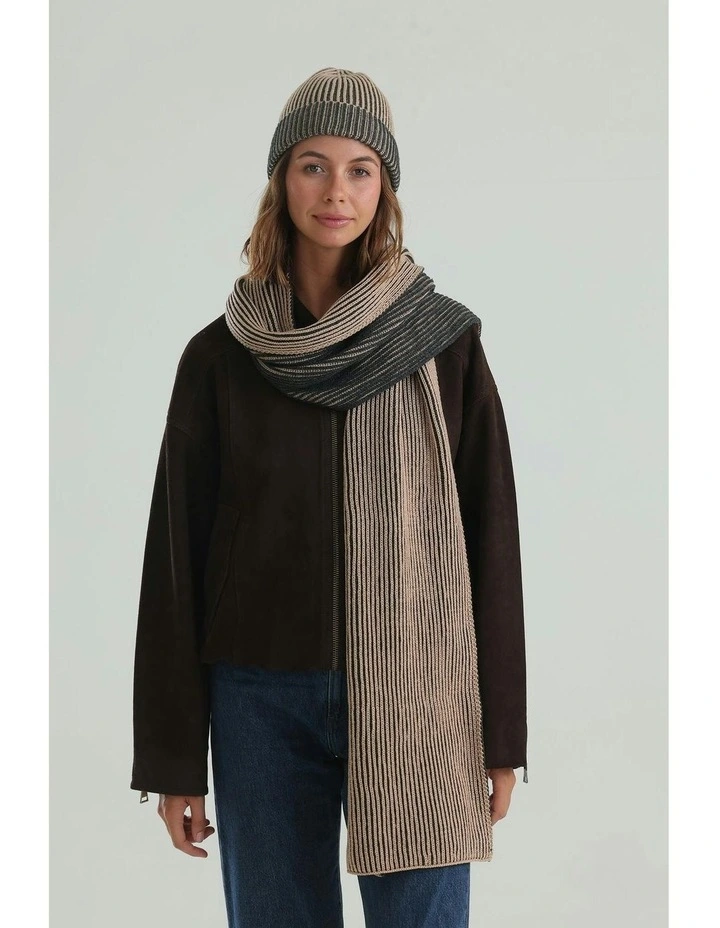 Sarina Rib Knit Scarf in Black image 3