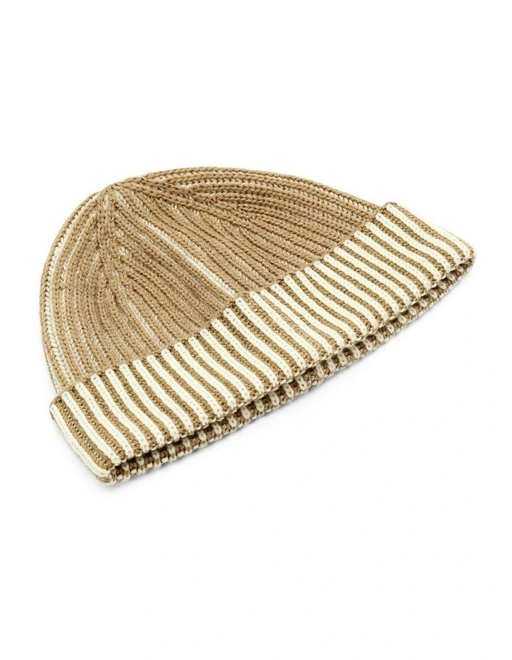 Sarina Ribbed Knit Beanie in Beige image 3