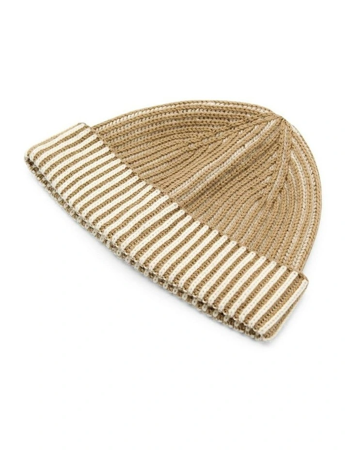 Sarina Ribbed Knit Beanie in Beige image 5
