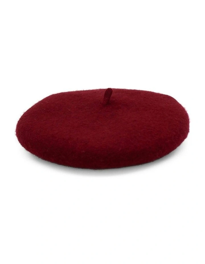 Lisa Wool Beret in Burgundy Red image 3