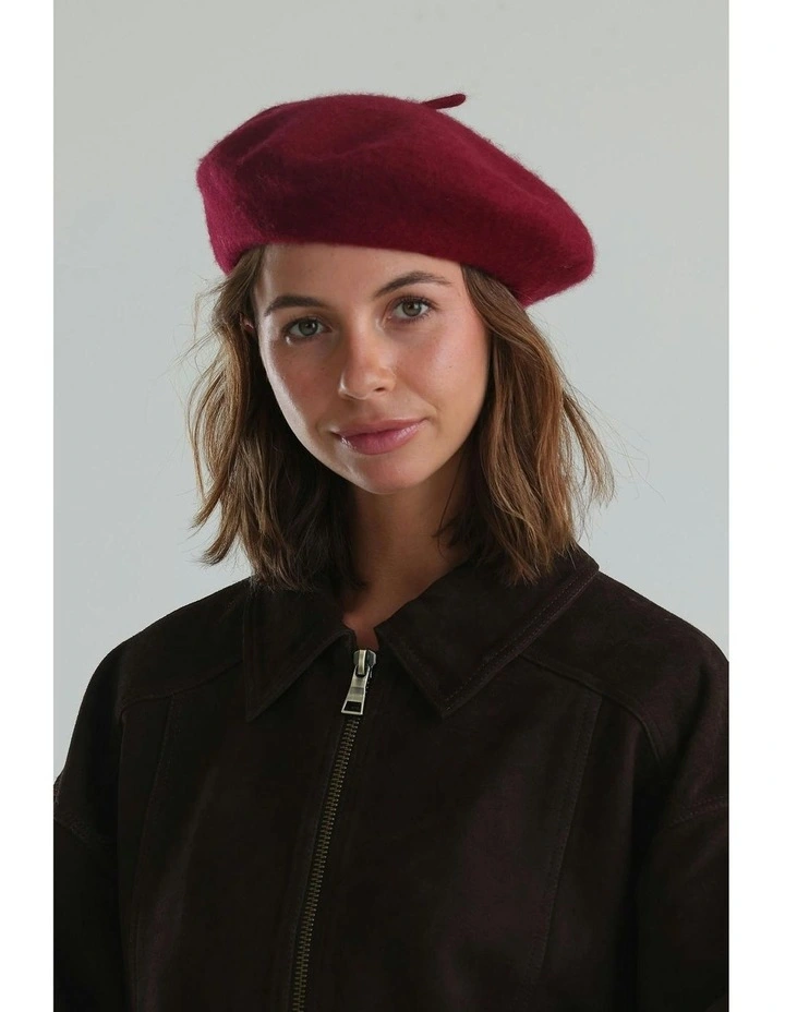 Lisa Wool Beret in Burgundy Red image 6