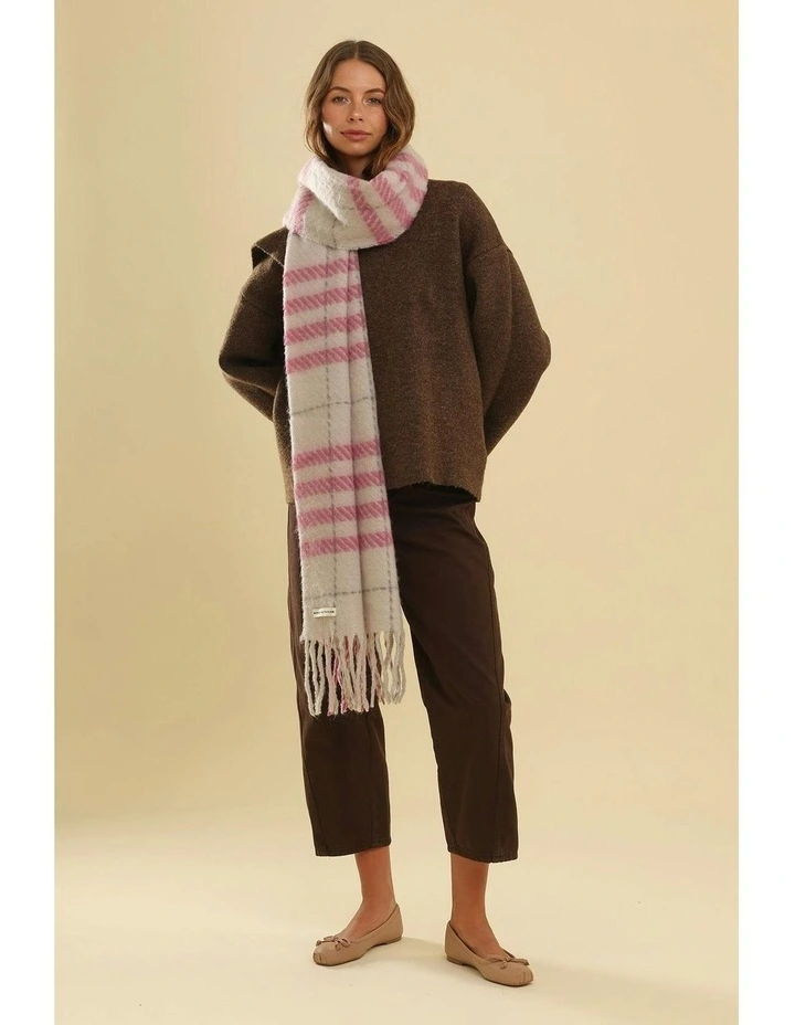 Hallie Scarf in Pink & Beige Check image 2
