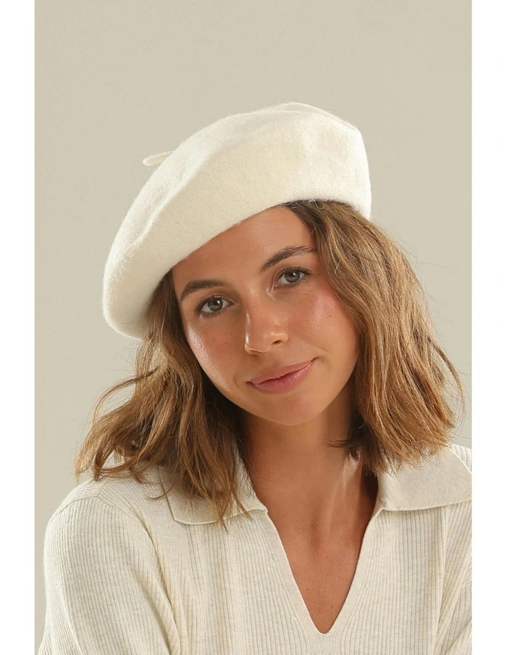 Lisa Wool Beret in White Cream image 2