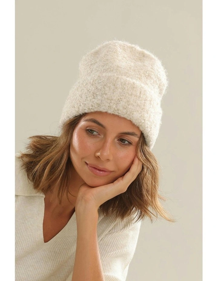 Freya Boucle Beanie in Cream image 2