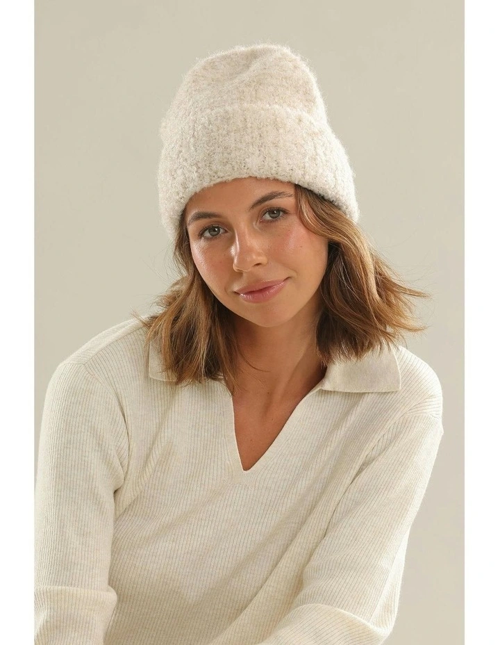Freya Boucle Beanie in Cream image 4