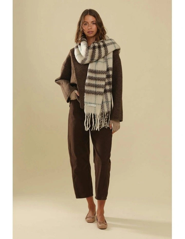 Hallie Scarf in Beige & Brown Check image 2
