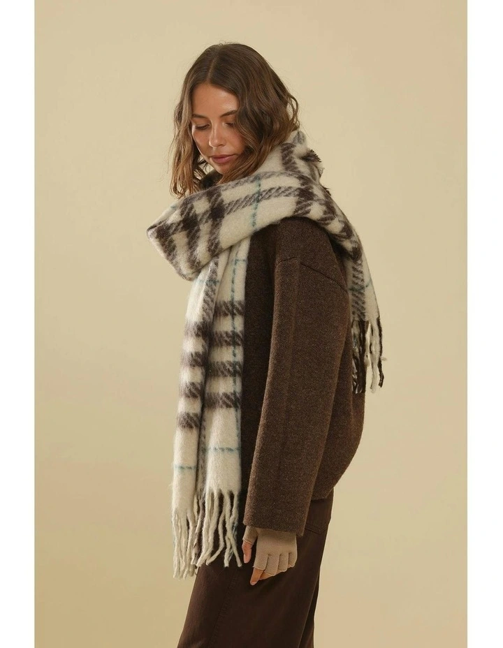 Hallie Scarf in Beige & Brown Check image 3
