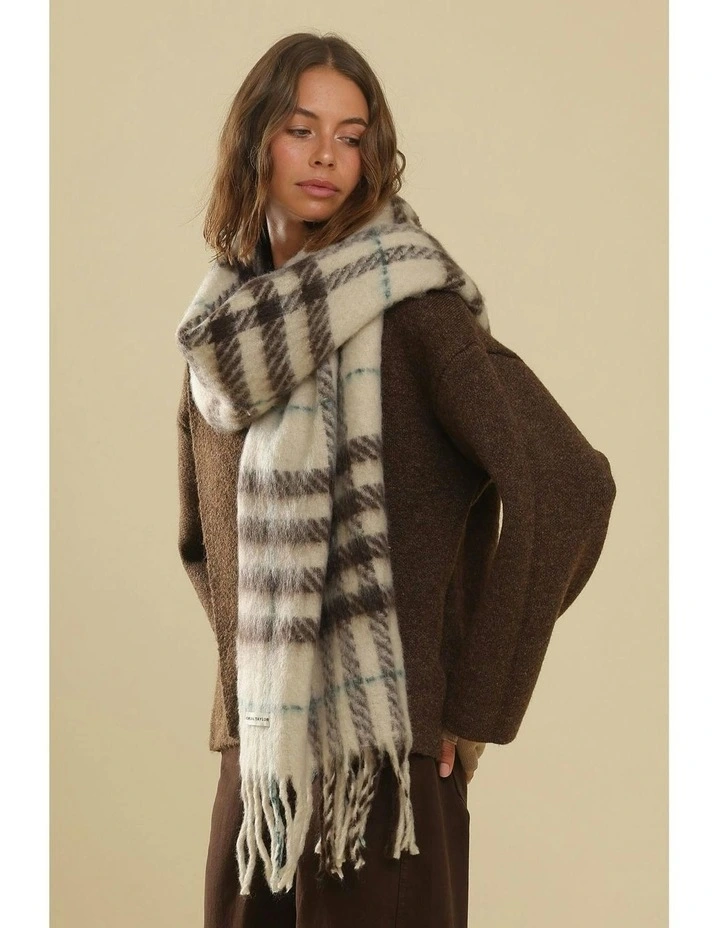 Hallie Scarf in Beige & Brown Check image 5