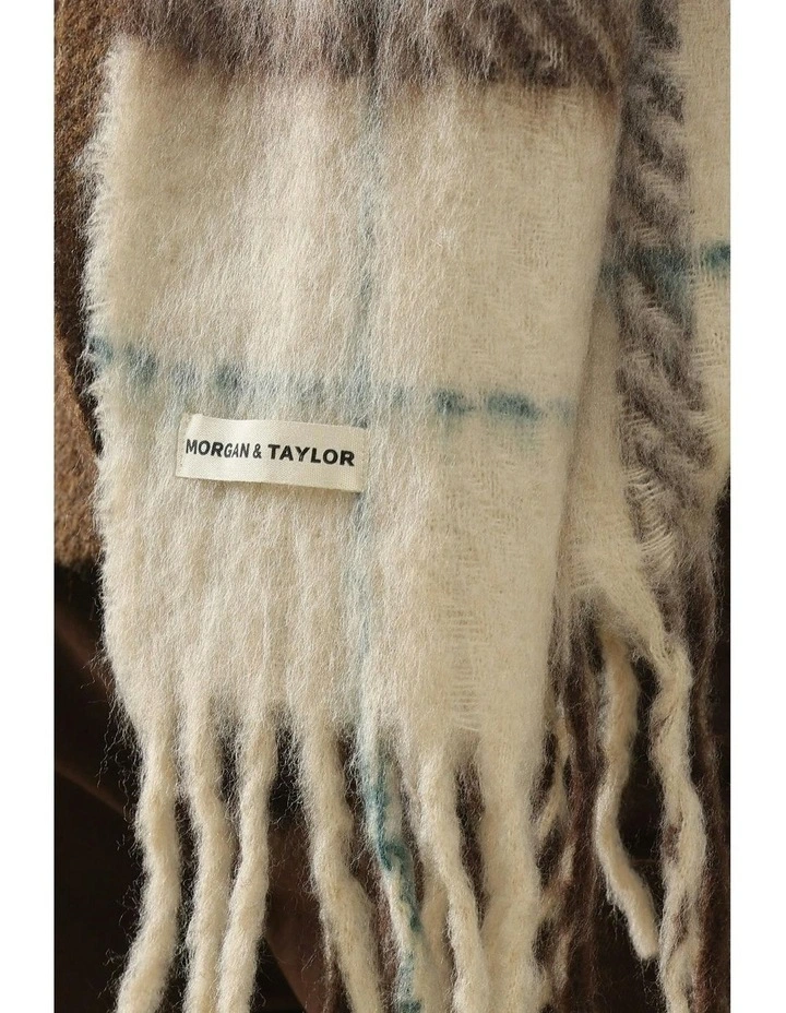Hallie Scarf in Beige & Brown Check image 7