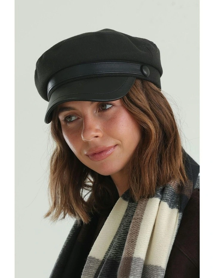 Keira Paper Boy Cap in Black image 2