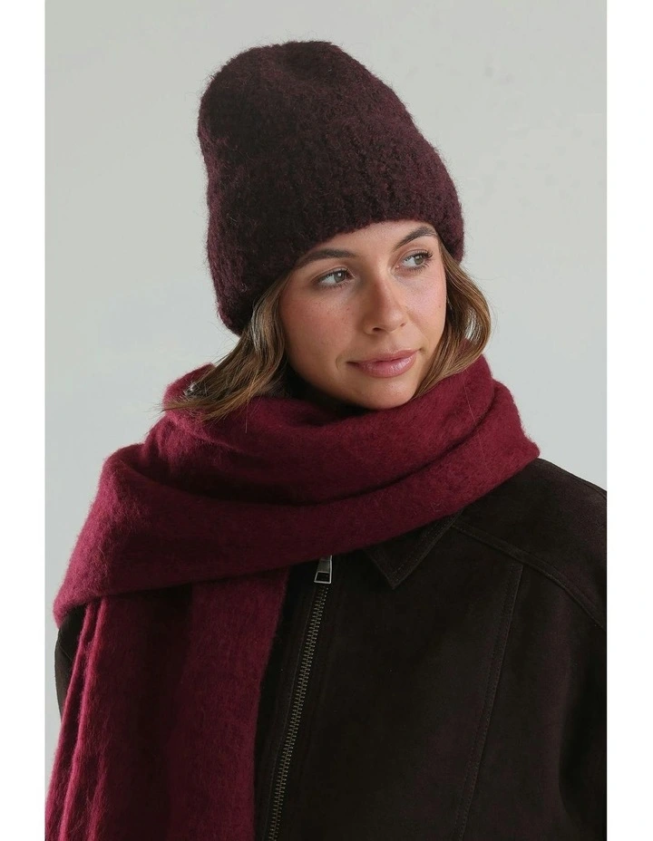Freya Boucle Beanie in Burgundy Red image 2