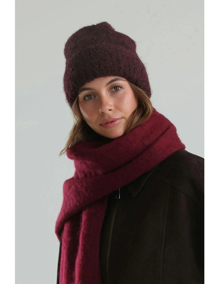 Freya Boucle Beanie in Burgundy Red image 5