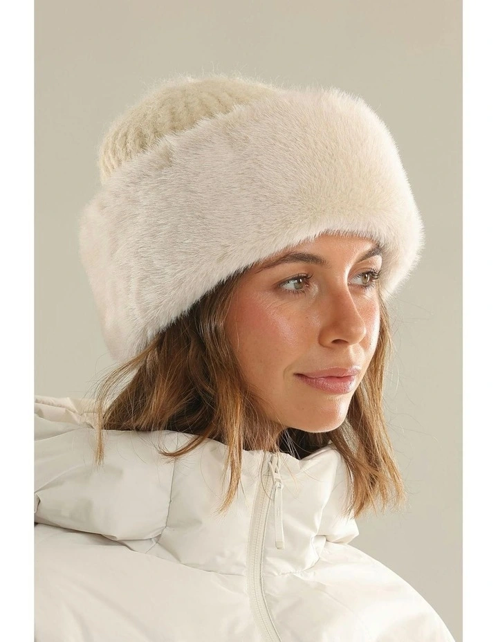 Kara Faux Fur Hat in Cream image 2