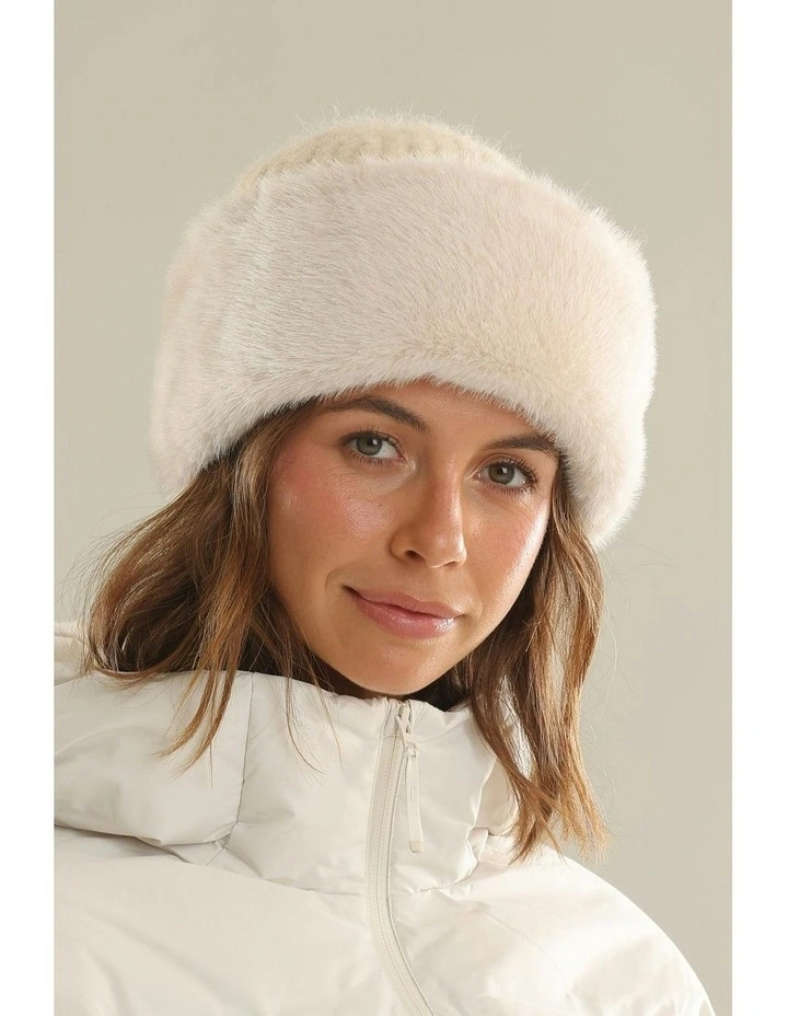 Kara Faux Fur Hat in Cream image 3