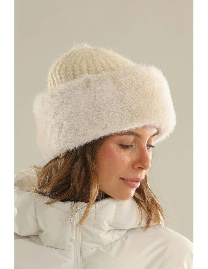 Kara Faux Fur Hat in Cream image 5