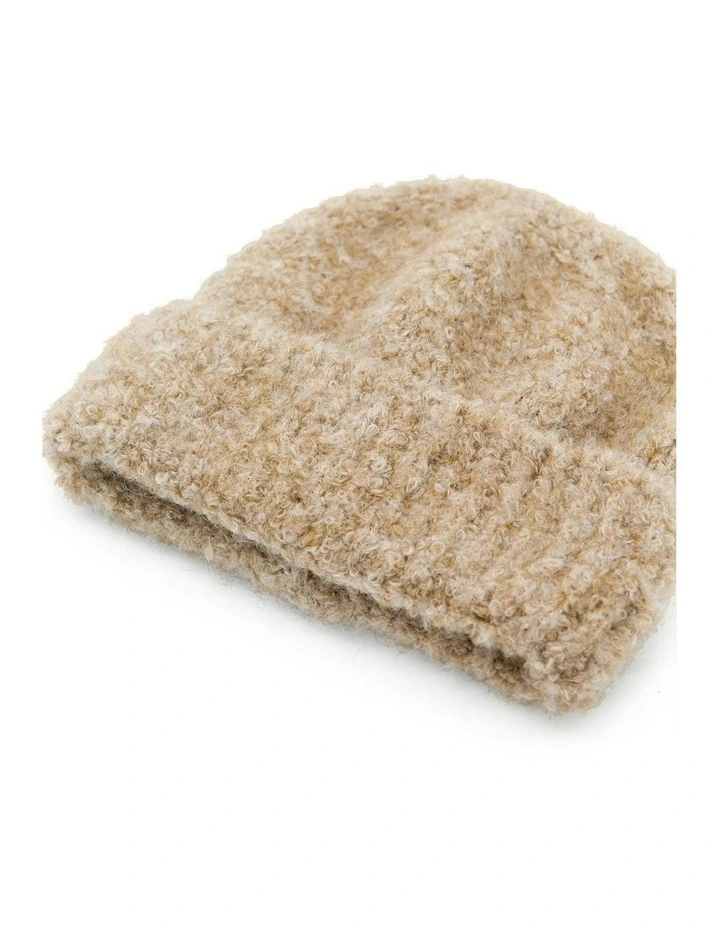 Freya Boucle Beanie in Beige image 3