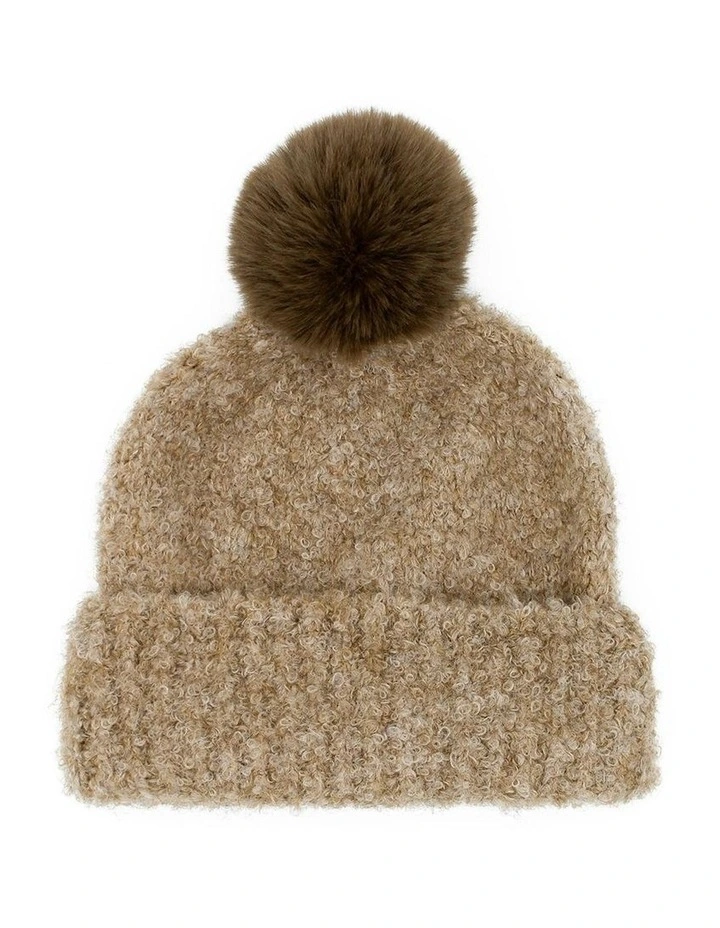 Elsie Boucle Beanie in Beige image 1