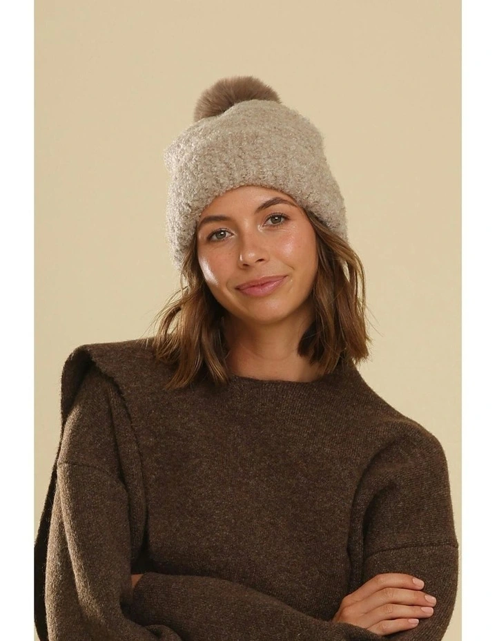 Elsie Boucle Beanie in Beige image 2