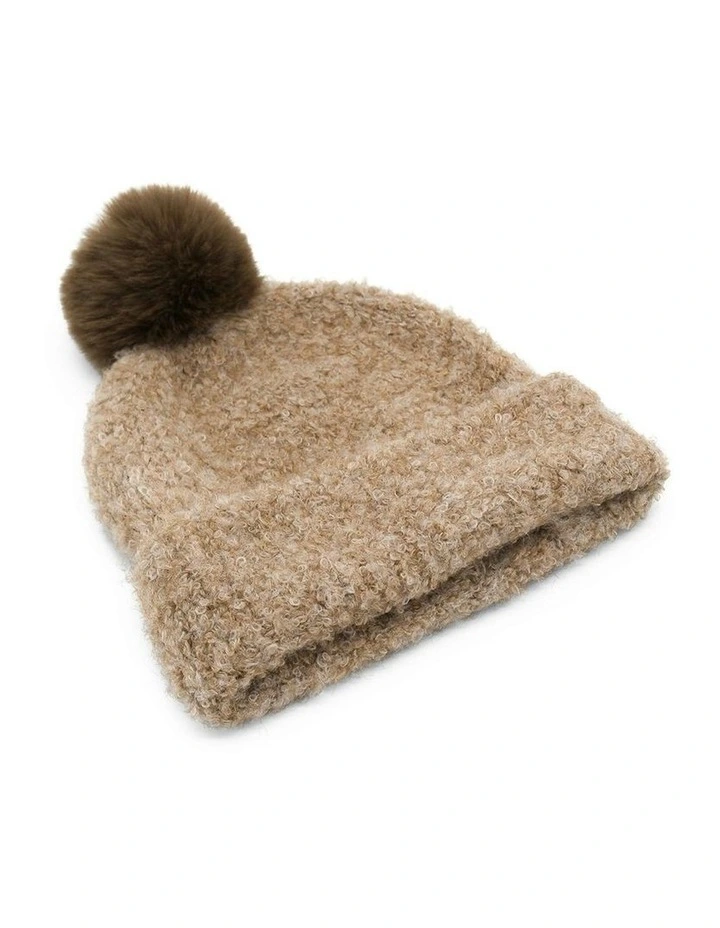 Elsie Boucle Beanie in Beige image 3
