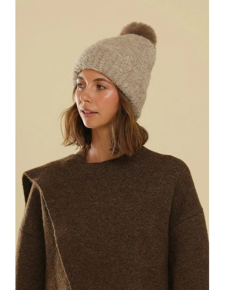 Elsie Boucle Beanie in Beige image 4