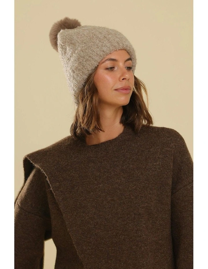 Elsie Boucle Beanie in Beige image 6