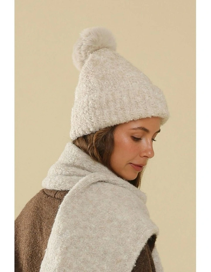 Elsie Boucle Beanie in White Cream image 1