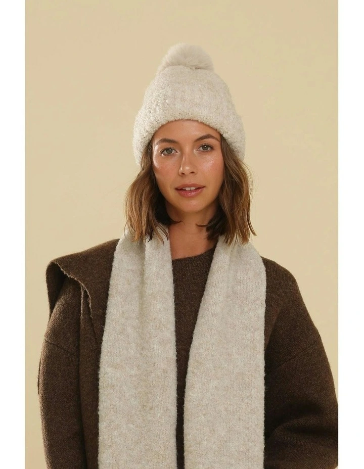 Elsie Boucle Beanie in White Cream image 3