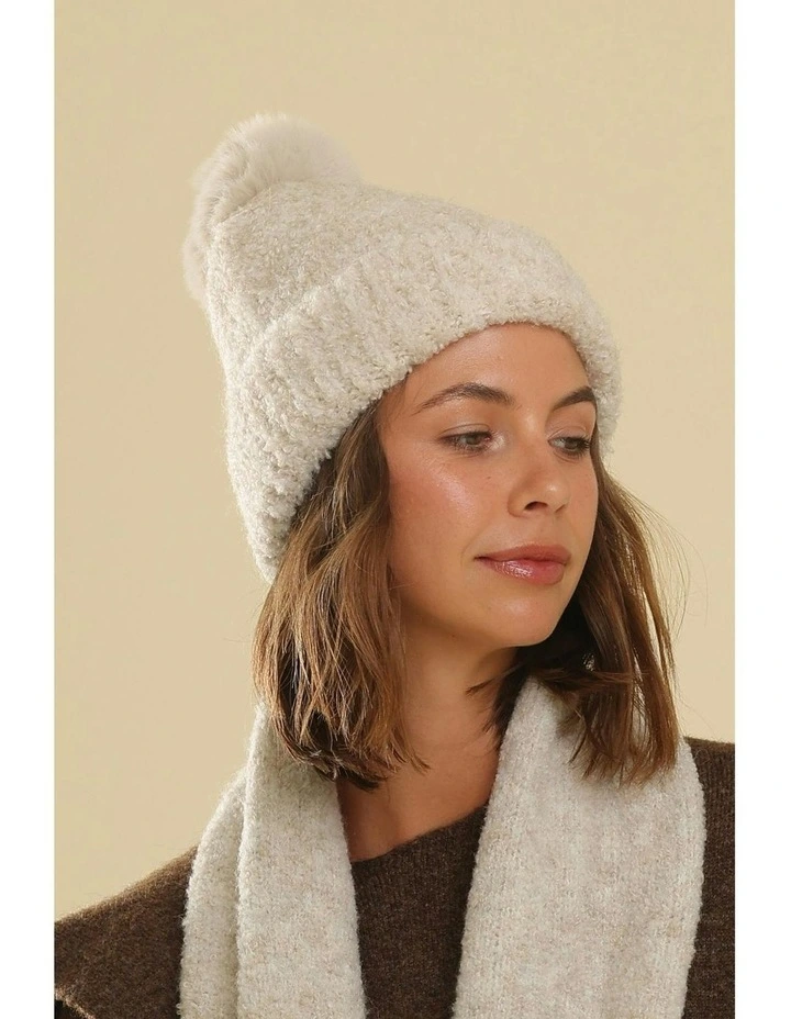 Elsie Boucle Beanie in White Cream image 4