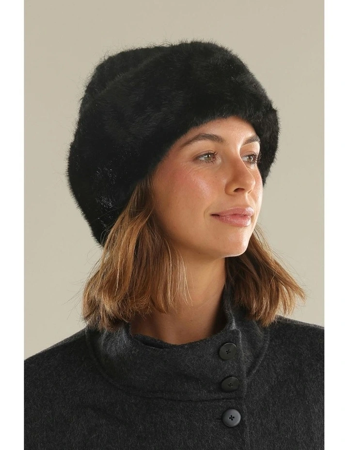 Kara Faux Fur Hat in Black image 2