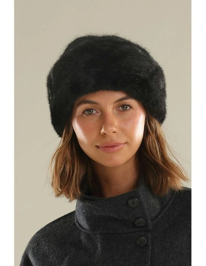 Kara Faux Fur Hat in Black image 3