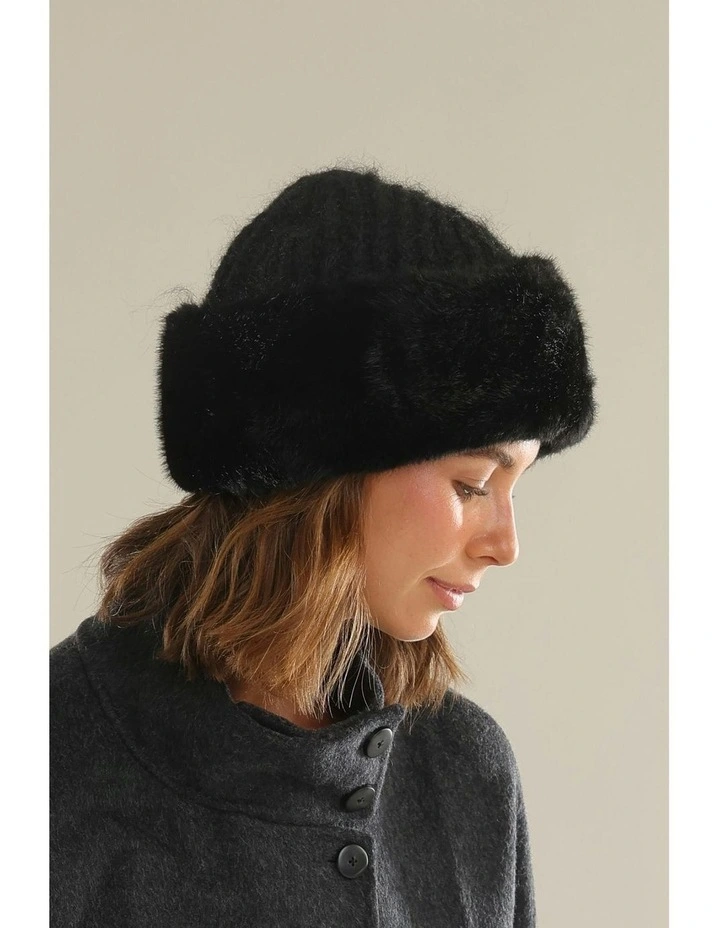 Kara Faux Fur Hat in Black image 5