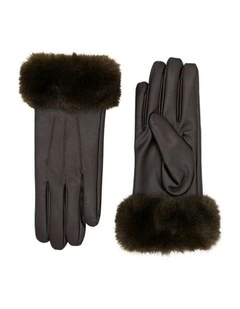 Gia Faux Leather Gloves in Brown