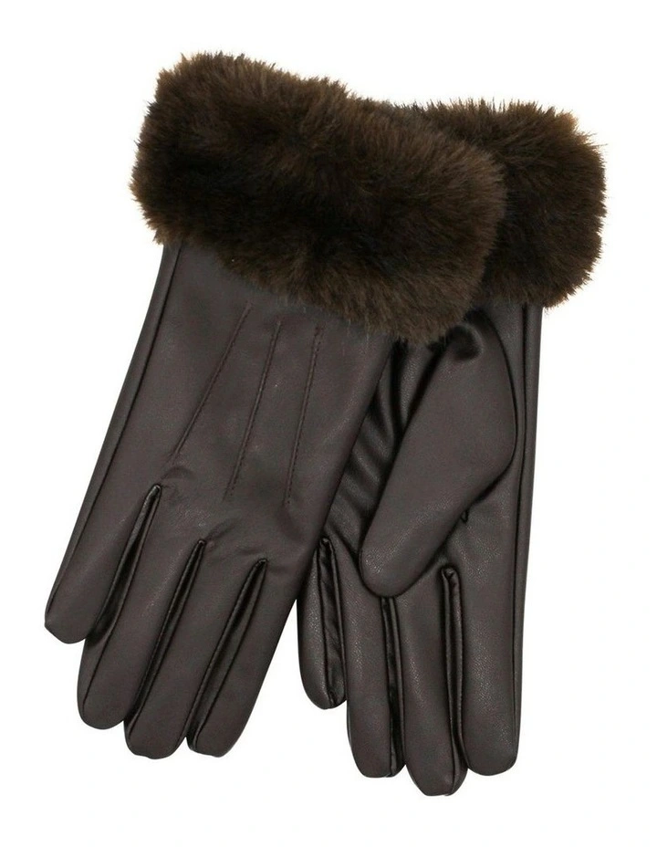 Gia Faux Leather Gloves in Brown image 3