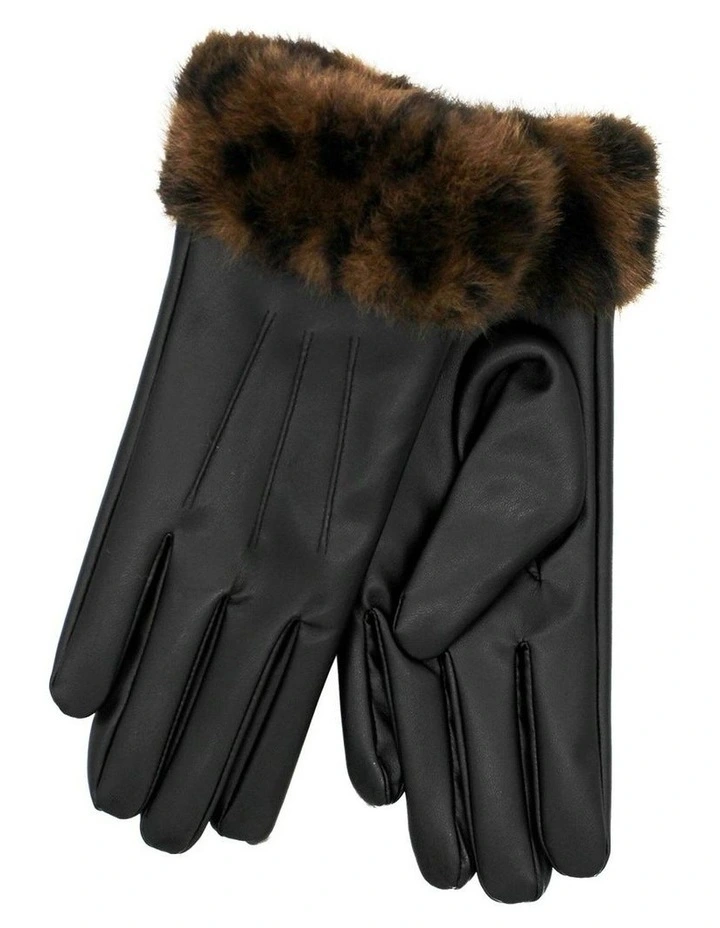 Gia Faux Leather Gloves in Black image 3