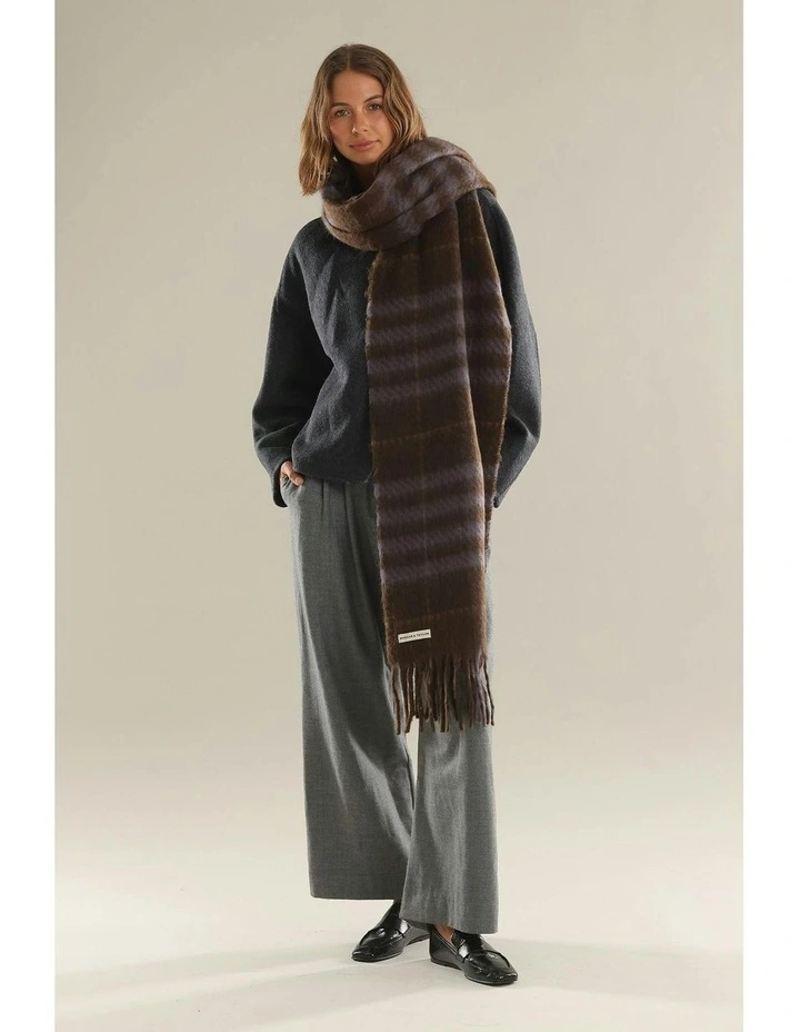 Hallie Scarf in Chocolate Brown Check image 2