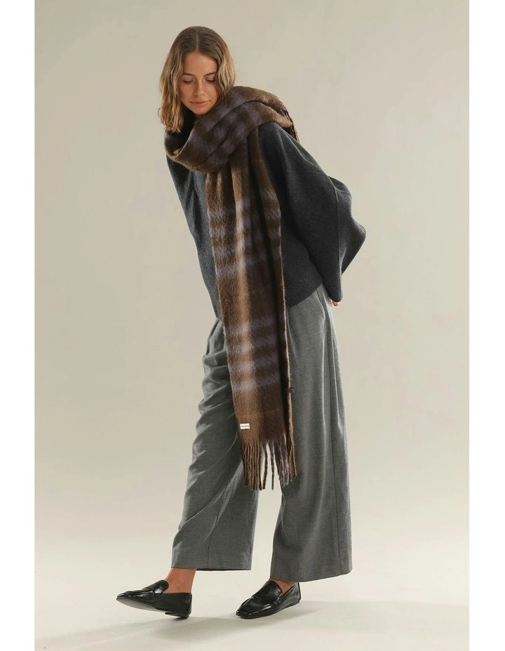 Hallie Scarf in Chocolate Brown Check image 3